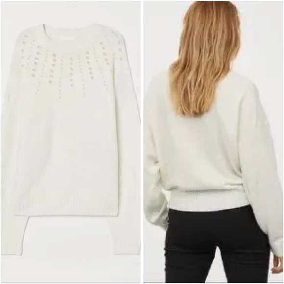 H&M White Faux Pearl Beaded Sweater - Picture 2 of 13